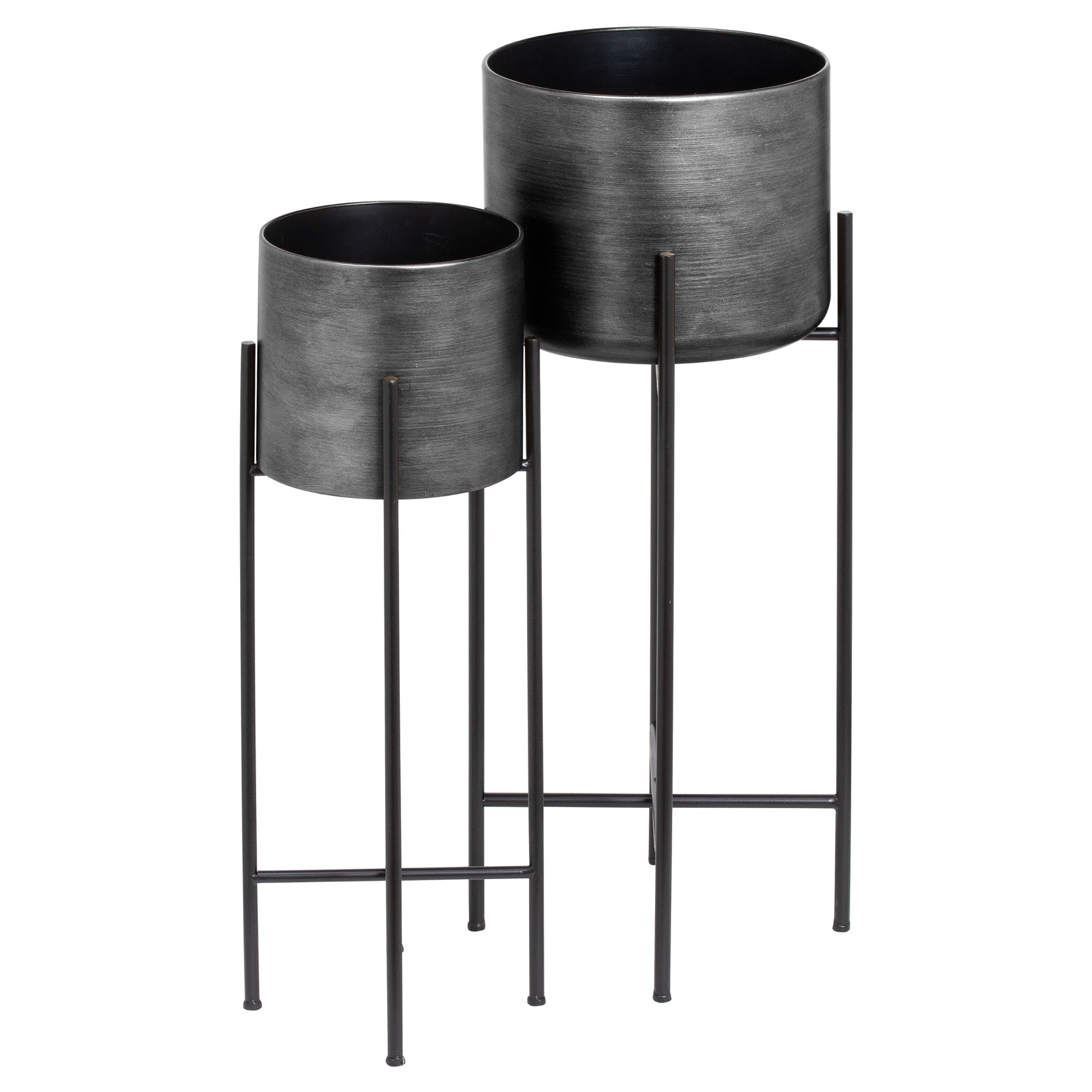 Industria Set Of Two Grey Metallic Planters On Stand
