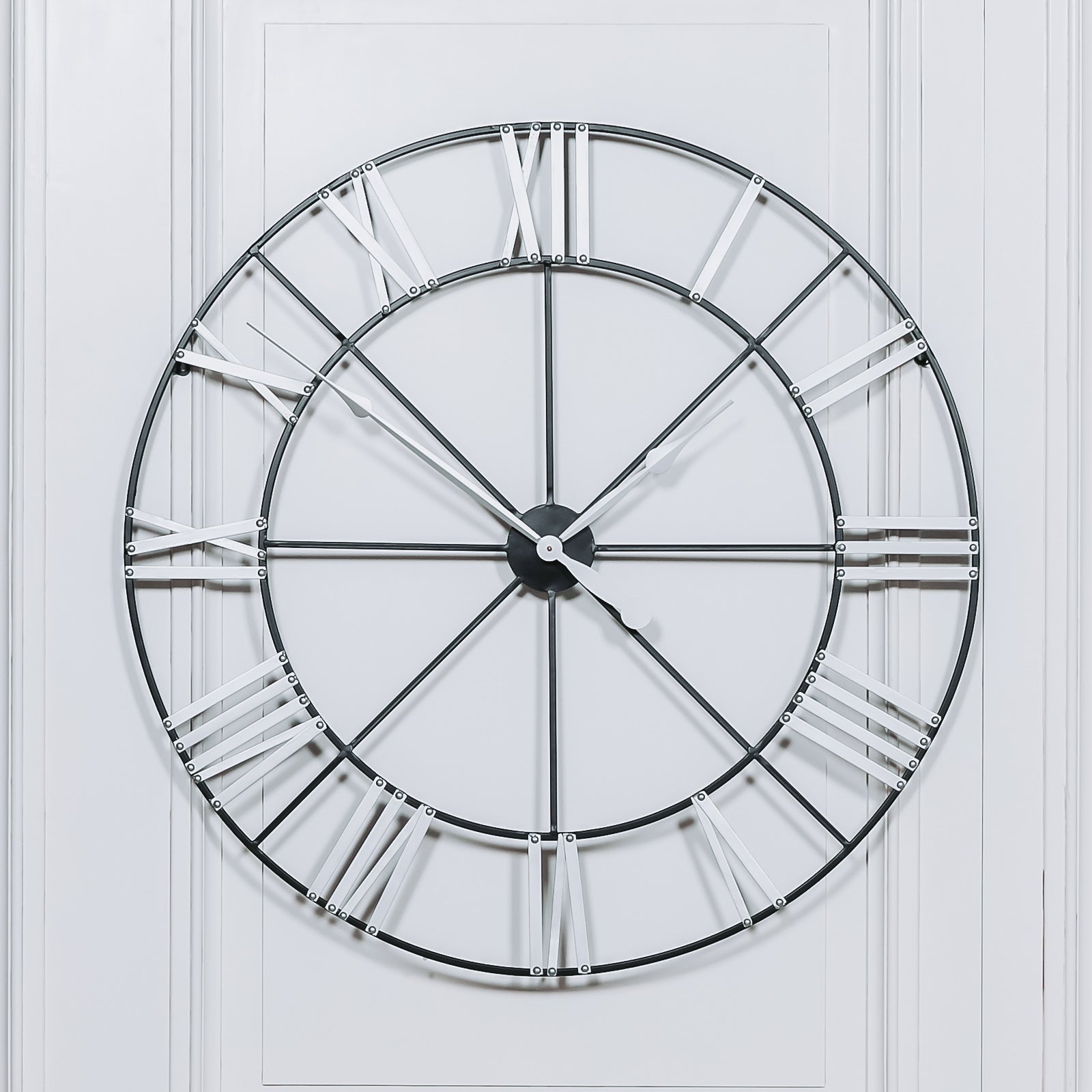 Volta Large Vintage Metal Clock with Silver Numerals - 102cm