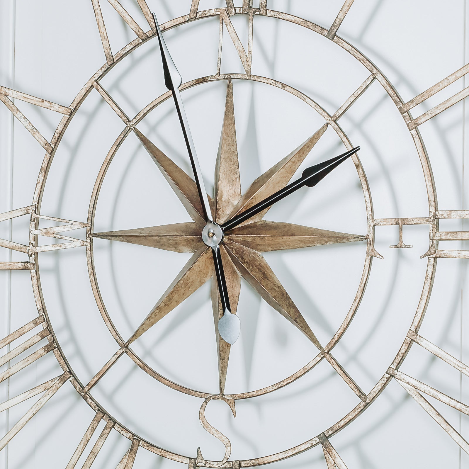Temps Extra Large Weathered Metal Compass Clock - 120cm