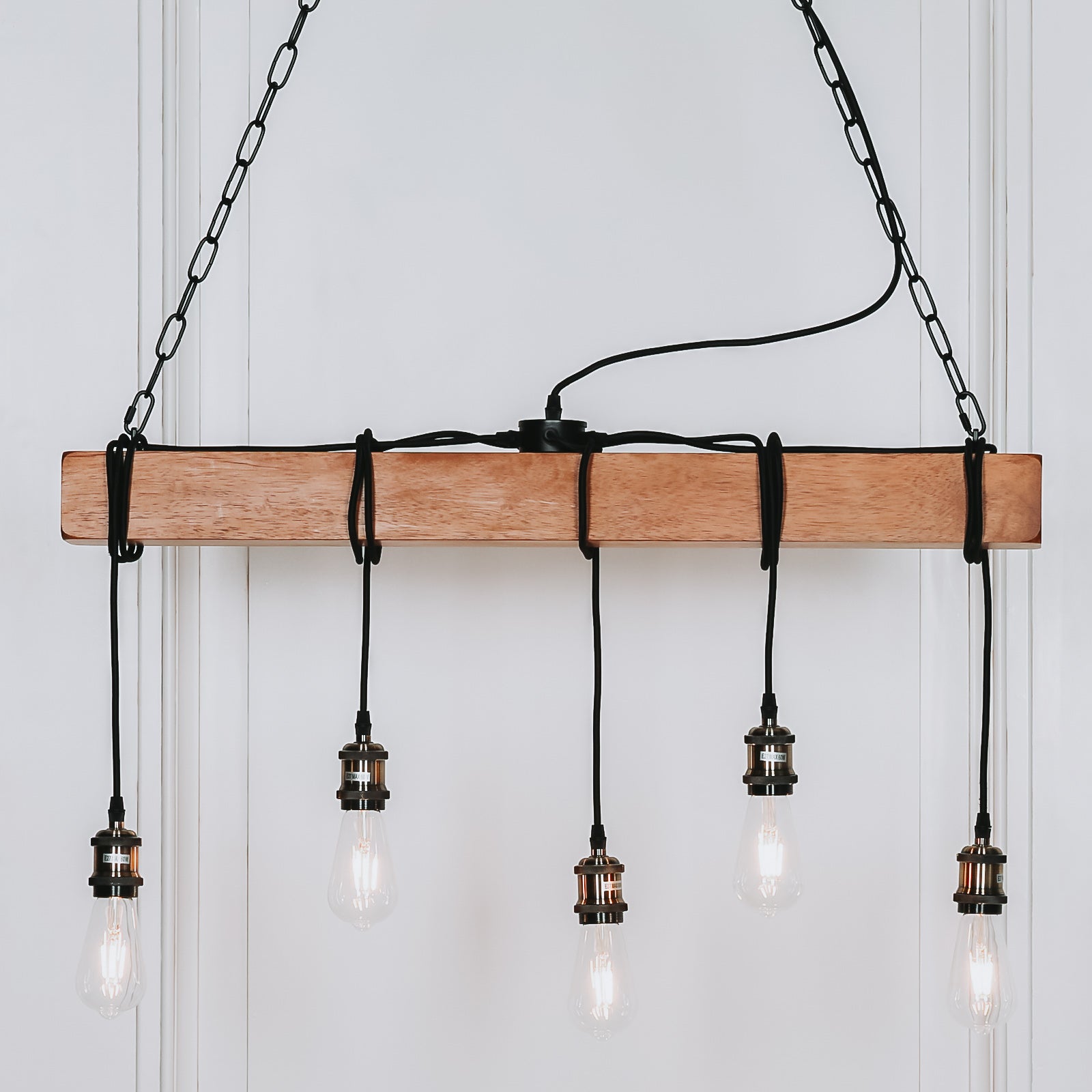 Pausa Industrial Wooden 5 Lamp Pendant Light