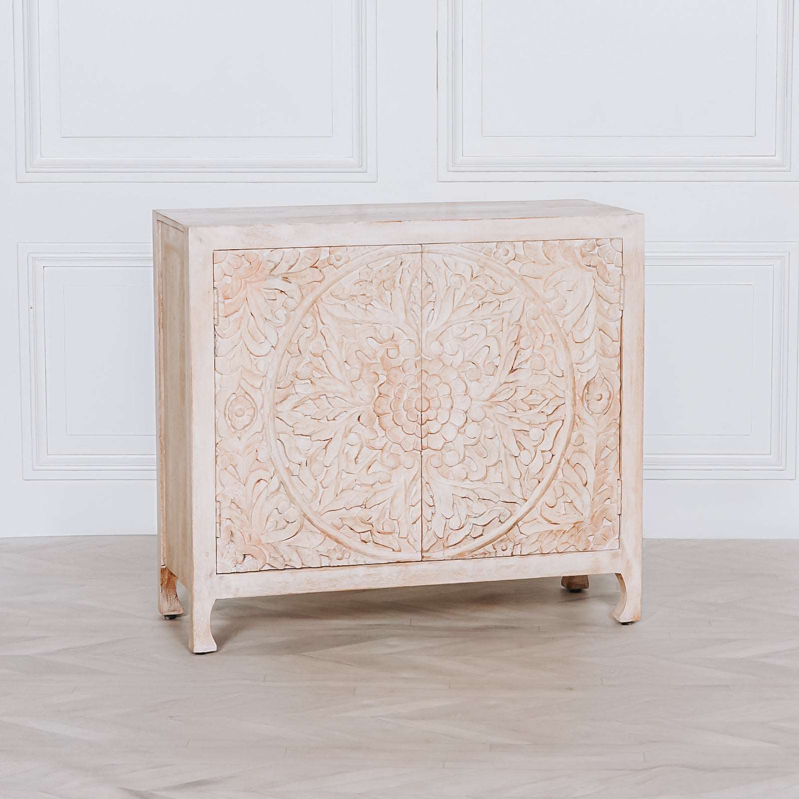 Marchio Ornate Carved Mango Wood Cabinet