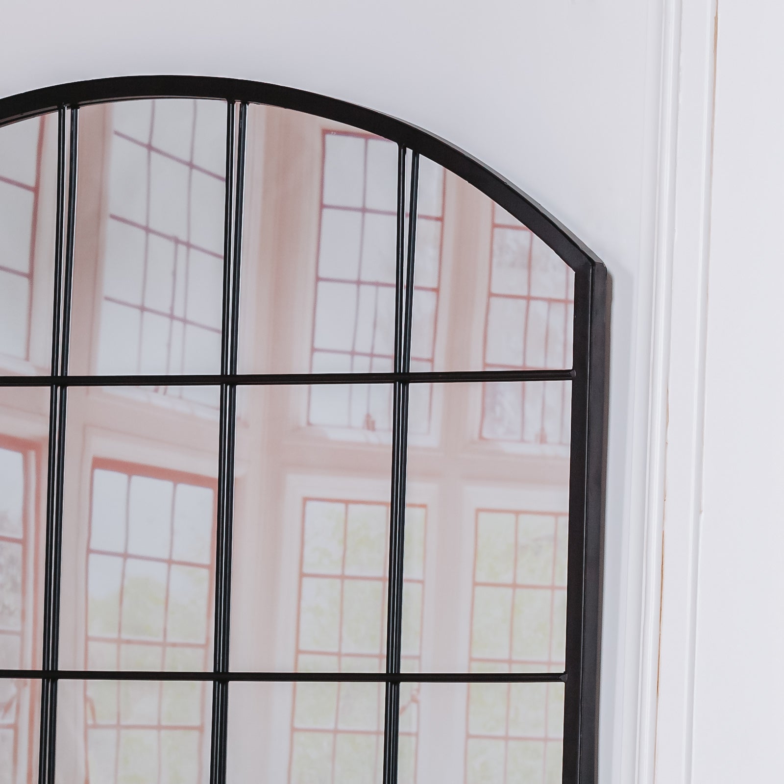 Sentire Pitch Black Arched Window Mirror - 76cm x 91cm